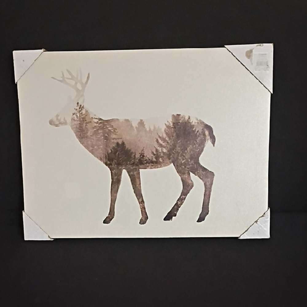 Deer Silhouette Woodland Canvas Wall Art - Brown